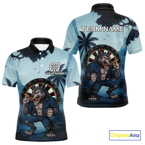 Funny Wolf Jungle Dart Shirts For Men Custom Dart Team Jerseys Polo & 1/4 Zip, Best Darts Gifts TDM4085