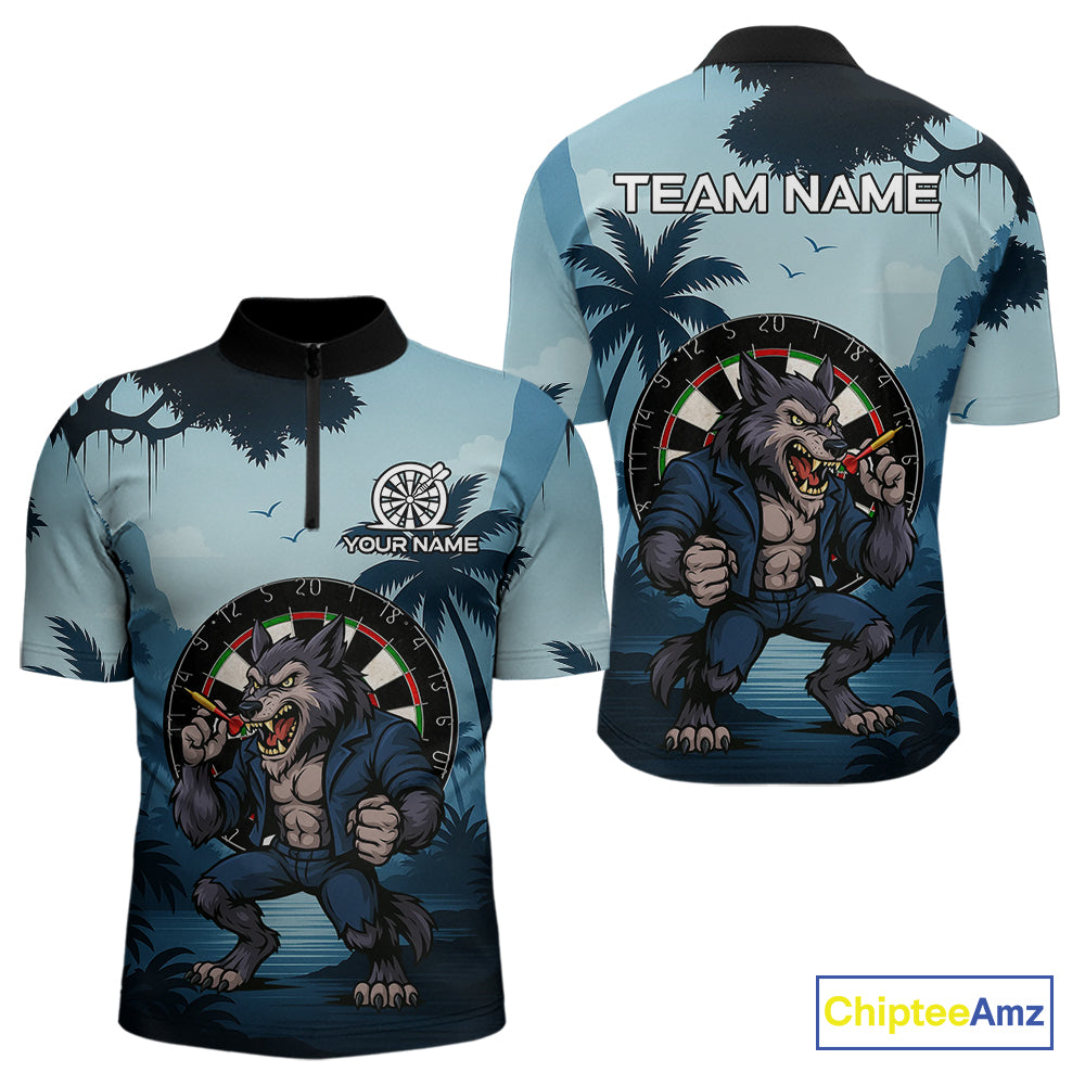 Funny Wolf Jungle Dart Shirts For Men Custom Dart Team Jerseys Polo & 1/4 Zip, Best Darts Gifts TDM4085