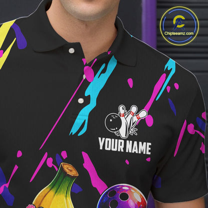Colorful Bowling Jersey Funny Banana Bowling Polo & 1/4 Zip For Men, Custom Bowling Team Shirts TDM6626