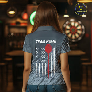 American Flag Grey Grunge Darts Polo & Quarter Zip Custom Dart Shirt For Women Patriotic Dart Jersey TDM4699