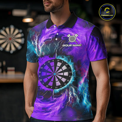 Blue And Purple Flame Lightning Darts Shirt For Men Custom Darts Team Jersey Polo & Quarter Zip TDM4701