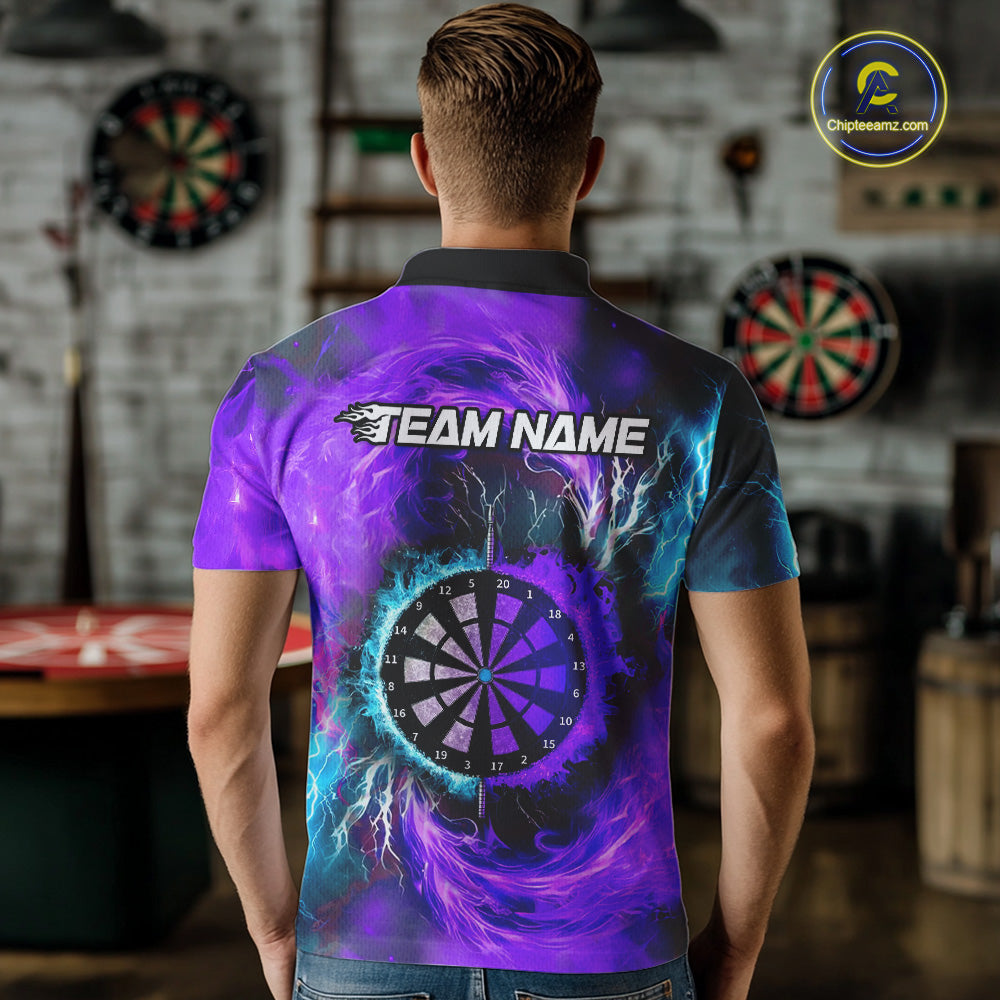 Blue And Purple Flame Lightning Darts Shirt For Men Custom Darts Team Jersey Polo & Quarter Zip TDM4701