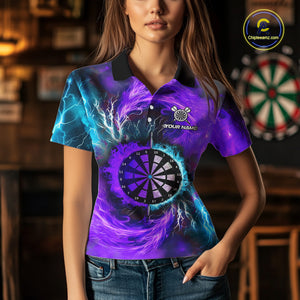 Blue And Purple Flame Lightning Darts Shirt For Women Custom Darts Team Jersey Polo & Quarter Zip TDM4701