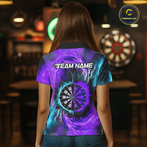 Blue And Purple Flame Lightning Darts Shirt For Women Custom Darts Team Jersey Polo & Quarter Zip TDM4701