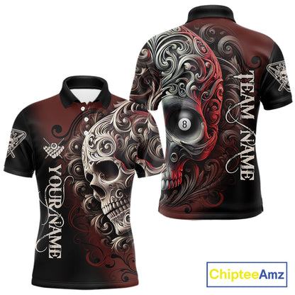 Personalized Red 8 Ball Pool Skull Billiard Shirts For Men Custom Billiard League Team Jersey TDM7388