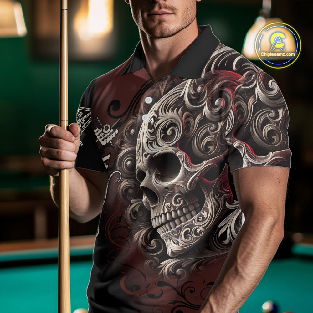Personalized Red 8 Ball Pool Skull Billiard Shirts For Men Custom Billiard League Team Jersey TDM7388