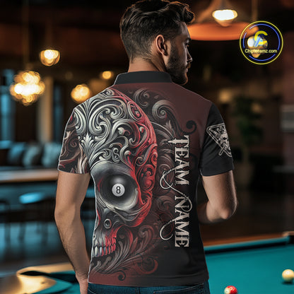 Personalized Red 8 Ball Pool Skull Billiard Shirts For Men Custom Billiard League Team Jersey TDM7388