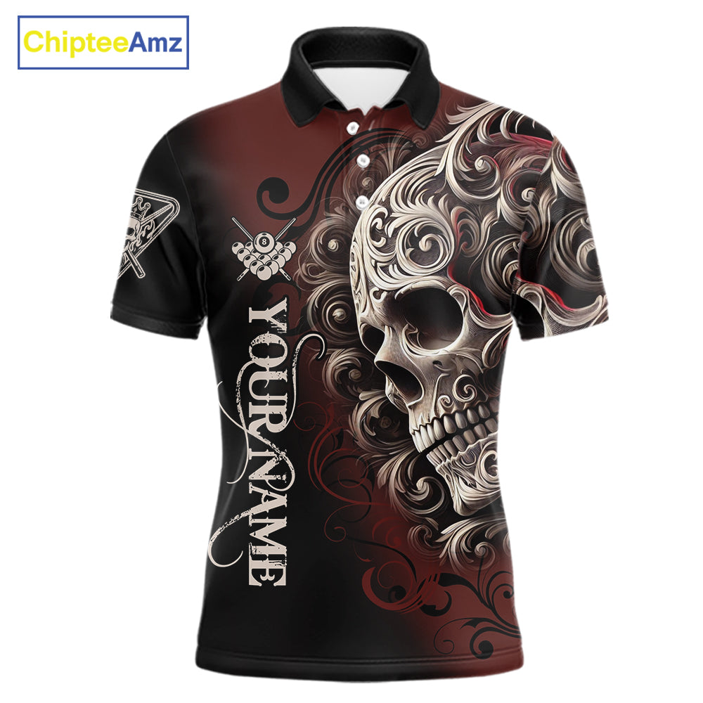 Personalized Red 8 Ball Pool Skull Billiard Shirts For Men Custom Billiard League Team Jersey TDM7388