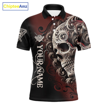 Personalized Red 8 Ball Pool Skull Billiard Shirts For Men Custom Billiard League Team Jersey TDM7388