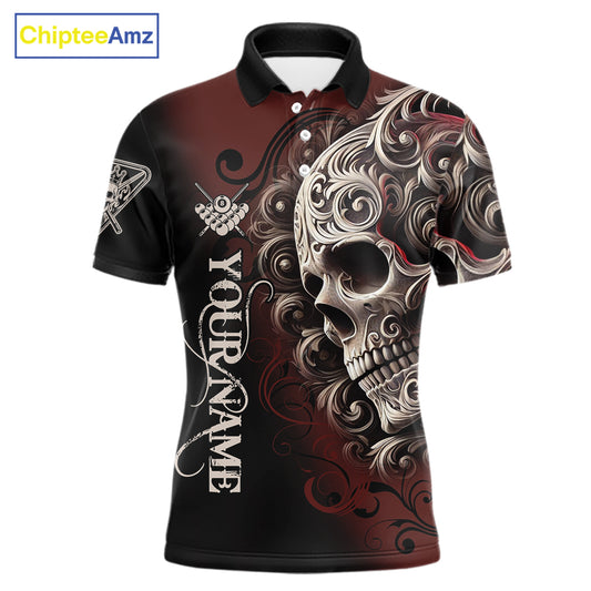 Personalized Red 8 Ball Pool Skull Billiard Shirts For Men Custom Billiard League Team Jersey TDM7388