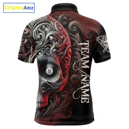 Personalized Red 8 Ball Pool Skull Billiard Shirts For Men Custom Billiard League Team Jersey TDM7388