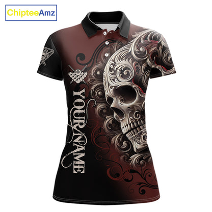 Personalized Red 8 Ball Pool Skull Billiard Shirts For Women Custom Billiard League Team Jersey TDM7388