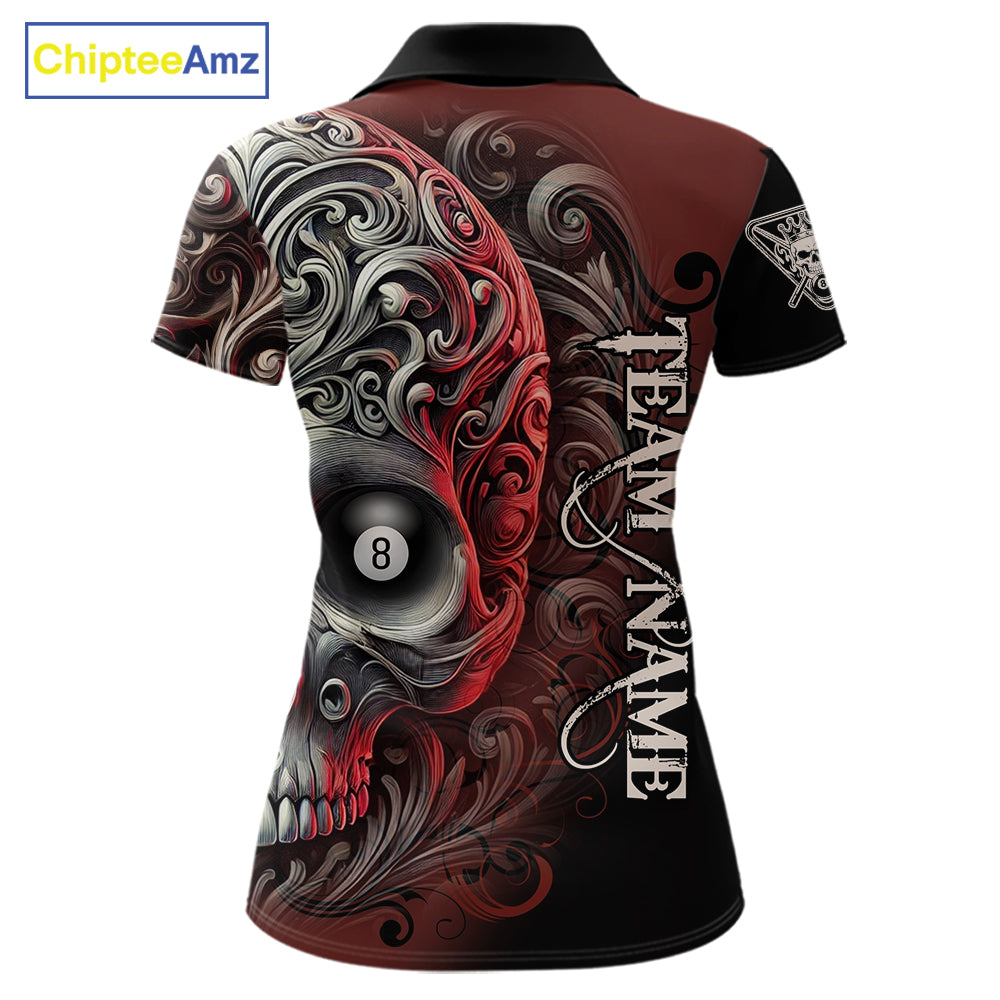Personalized Red 8 Ball Pool Skull Billiard Shirts For Women Custom Billiard League Team Jersey TDM7388