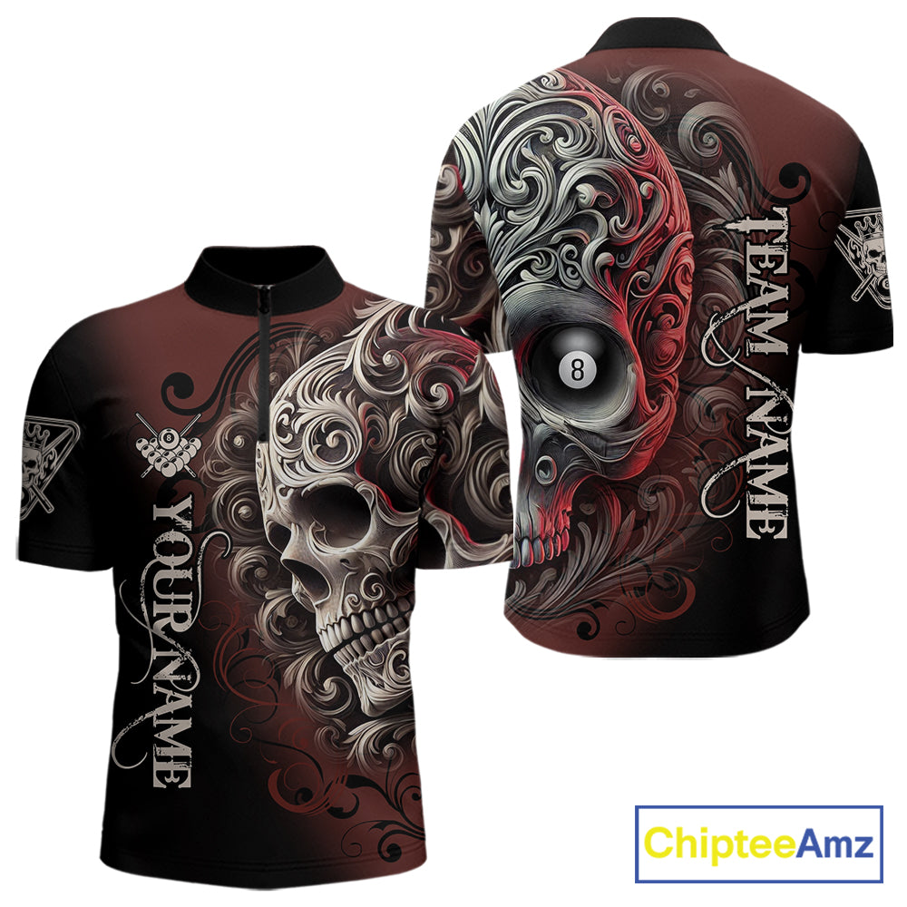 Personalized Red 8 Ball Pool Skull Billiard Shirts For Men Custom Billiard League Team Jersey TDM7388