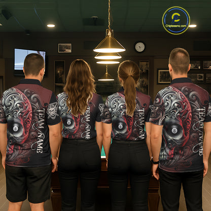 Personalized Red 8 Ball Pool Skull Billiard Shirts For Men Custom Billiard League Team Jersey TDM7388