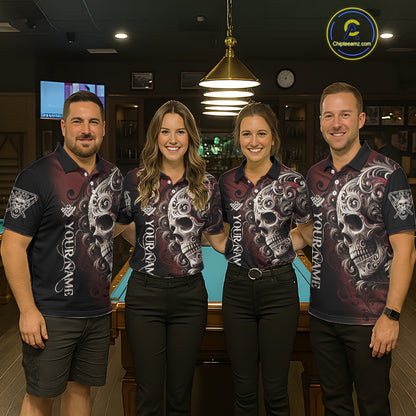Personalized Red 8 Ball Pool Skull Billiard Shirts For Men Custom Billiard League Team Jersey TDM7388