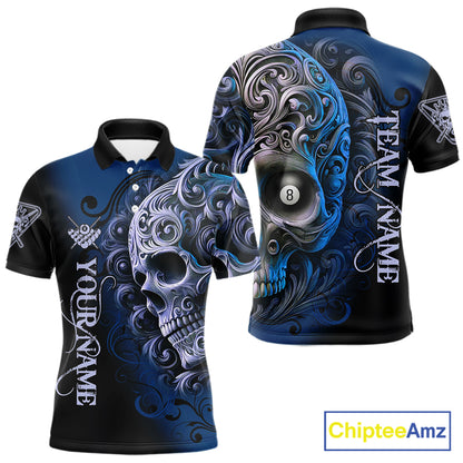 Personalized Blue 8 Ball Pool Skull Billiard Shirts For Men Custom Billiard League Team Jersey TDM7389