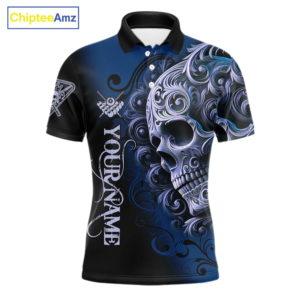 Personalized Blue 8 Ball Pool Skull Billiard Shirts For Men Custom Billiard League Team Jersey TDM7389
