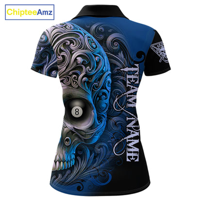 Personalized Blue 8 Ball Pool Skull Billiard Shirts For Women Custom Billiard League Team Jersey TDM7389
