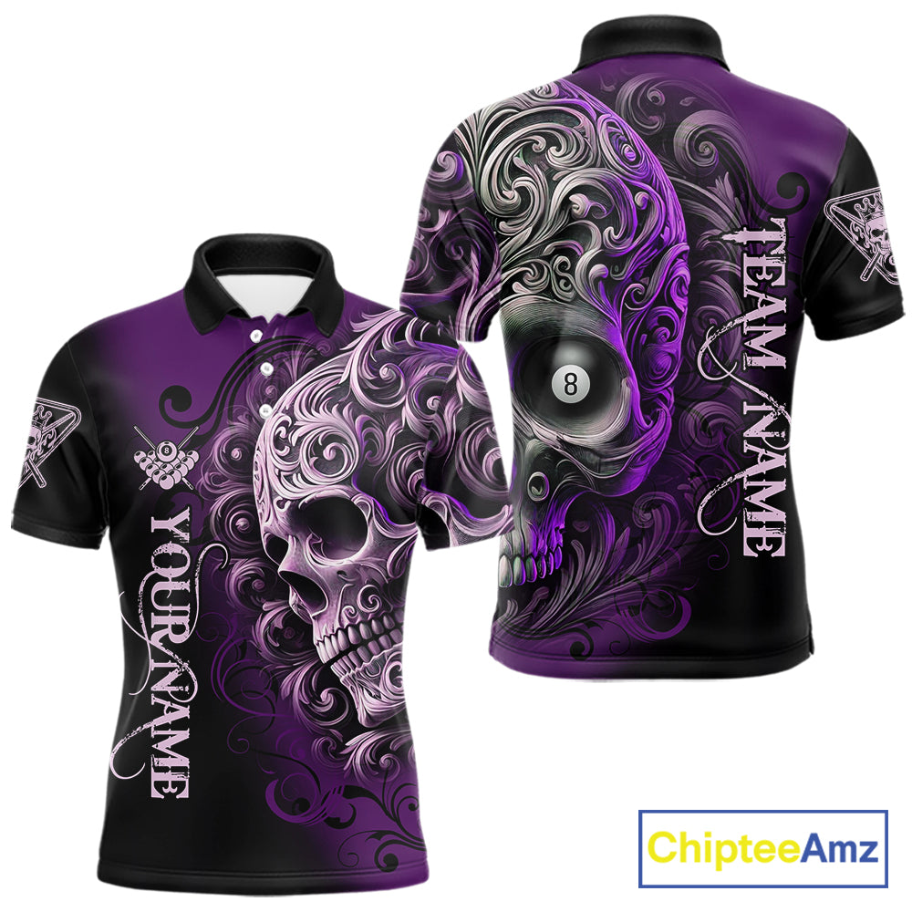 Personalized Purple 8 Ball Pool Skull Billiard Shirts For Men Custom Billiard League Team Jersey TDM7390