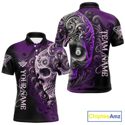 Personalized Purple 8 Ball Pool Skull Billiard Shirts For Men Custom Billiard League Team Jersey TDM7390