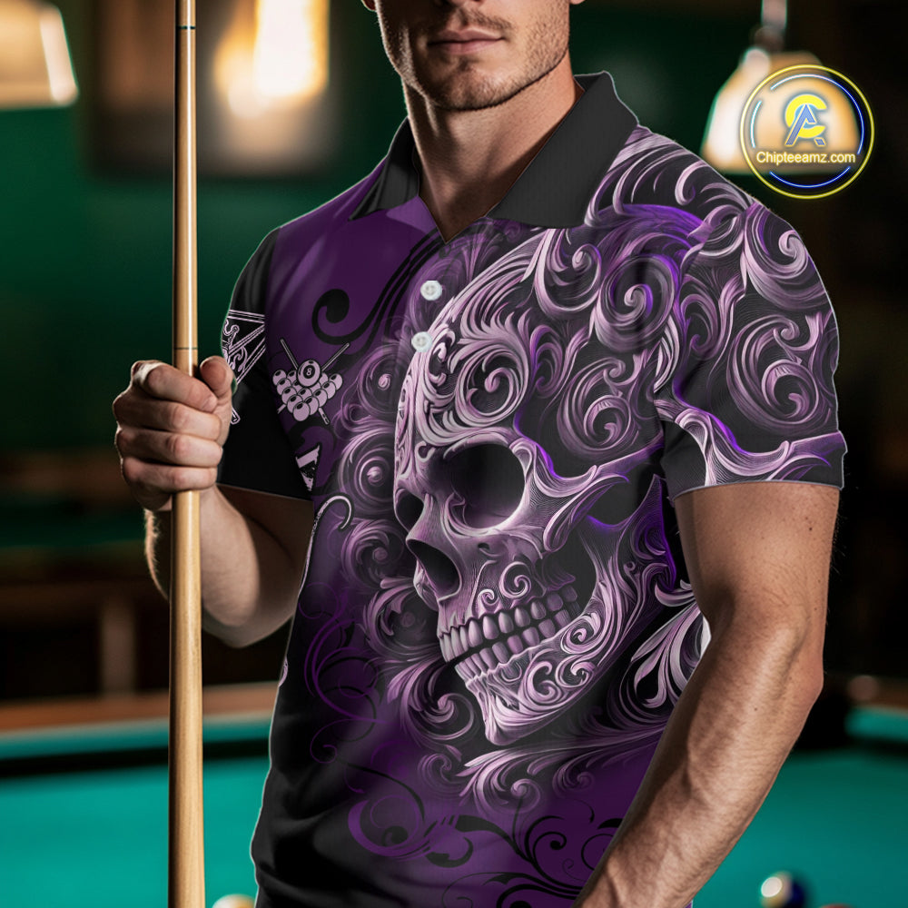 Personalized Purple 8 Ball Pool Skull Billiard Shirts For Men Custom Billiard League Team Jersey TDM7390