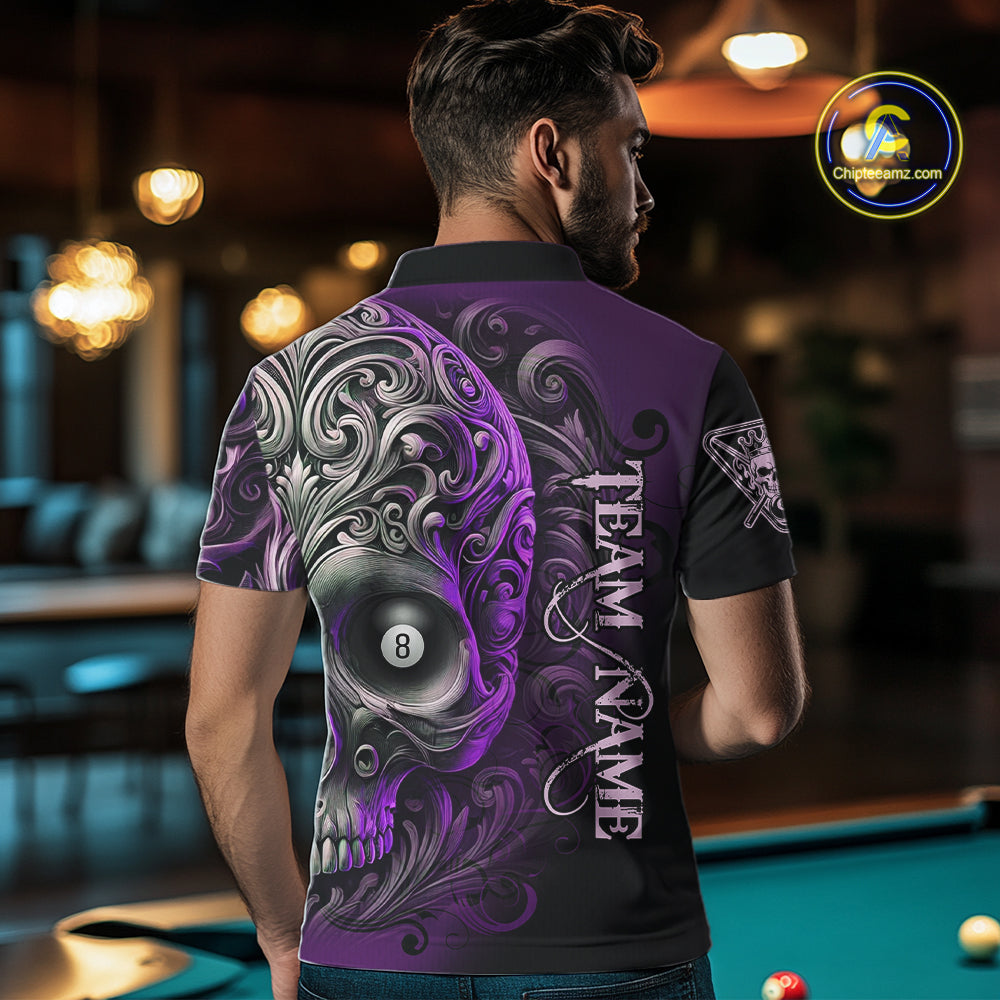 Personalized Purple 8 Ball Pool Skull Billiard Shirts For Men Custom Billiard League Team Jersey TDM7390