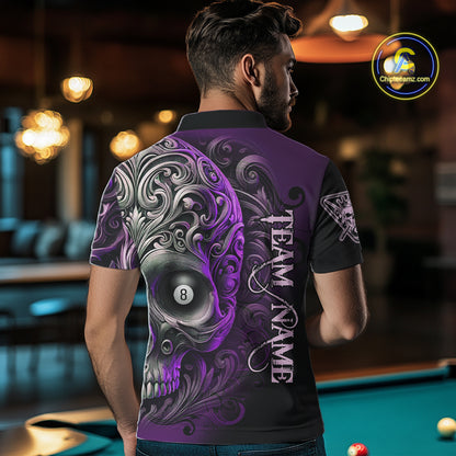 Personalized Purple 8 Ball Pool Skull Billiard Shirts For Men Custom Billiard League Team Jersey TDM7390