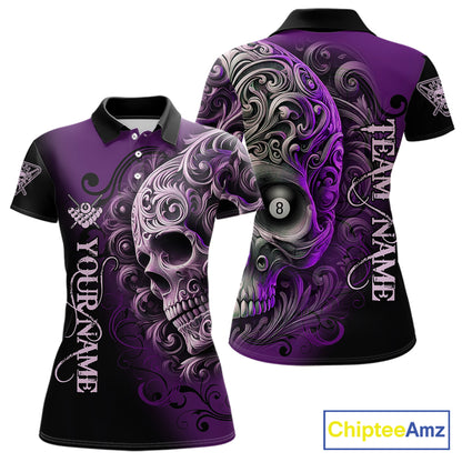 Personalized Purple 8 Ball Pool Skull Billiard Shirts For Women Custom Billiard League Team Jersey TDM7390