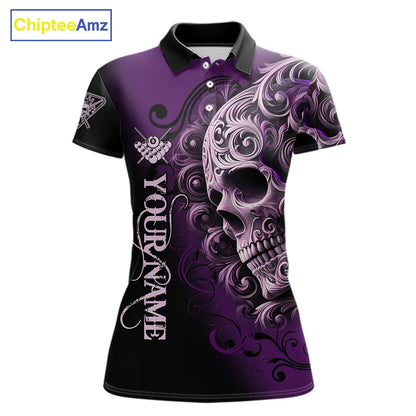 Personalized Purple 8 Ball Pool Skull Billiard Shirts For Women Custom Billiard League Team Jersey TDM7390