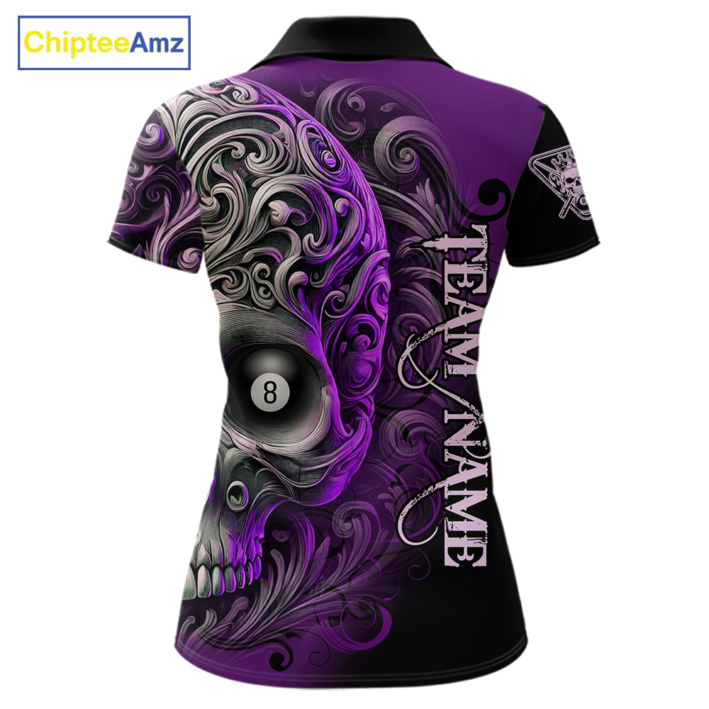 Personalized Purple 8 Ball Pool Skull Billiard Shirts For Women Custom Billiard League Team Jersey TDM7390