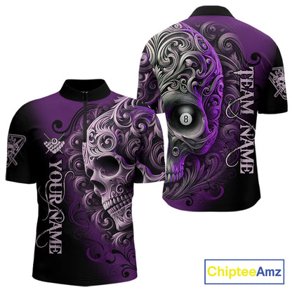 Personalized Purple 8 Ball Pool Skull Billiard Shirts For Men Custom Billiard League Team Jersey TDM7390