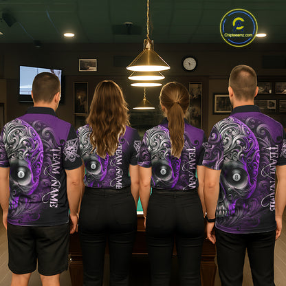 Personalized Purple 8 Ball Pool Skull Billiard Shirts For Men Custom Billiard League Team Jersey TDM7390