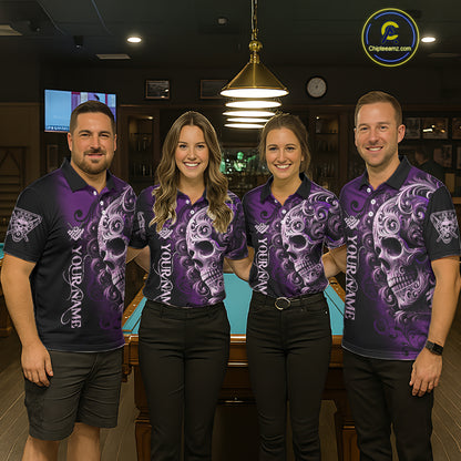 Personalized Purple 8 Ball Pool Skull Billiard Shirts For Men Custom Billiard League Team Jersey TDM7390