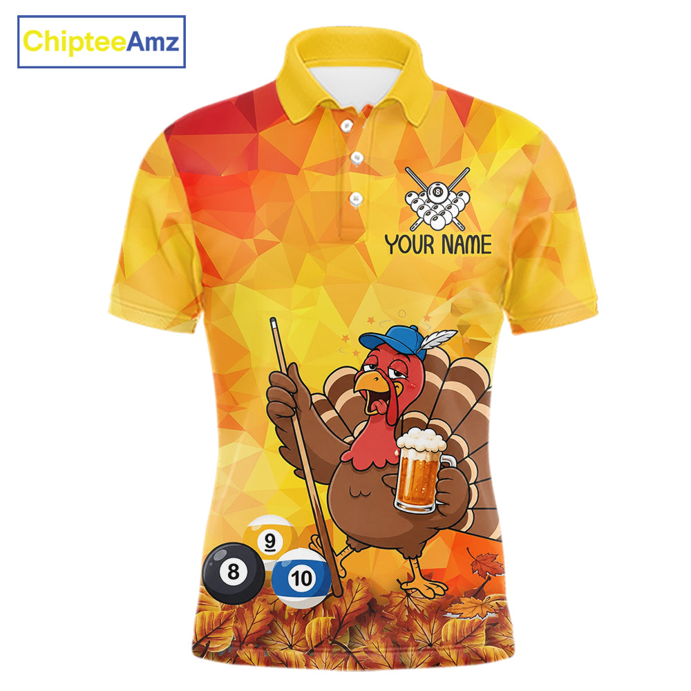 Yellow Funny Drunk Turkey Beer Billiard Shirts For Men Custom Thanksgiving Pool Team Jersey TDM7391