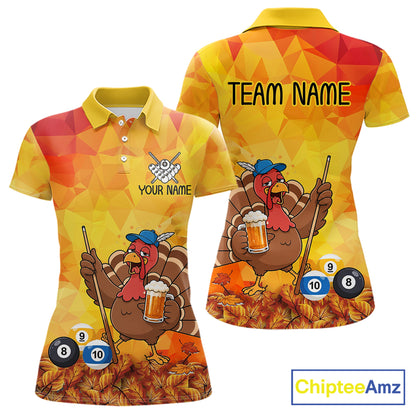 Yellow Funny Drunk Turkey Beer Billiard Shirts For Women Custom Thanksgiving Pool Team Jersey TDM7391