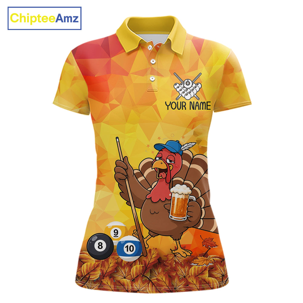 Yellow Funny Drunk Turkey Beer Billiard Shirts For Women Custom Thanksgiving Pool Team Jersey TDM7391