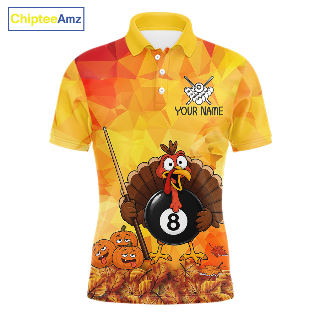Yellow Funny Turkey 8 Ball Pool Billiard Shirts For Men Custom Thanksgiving Pool Team Jersey TDM7392