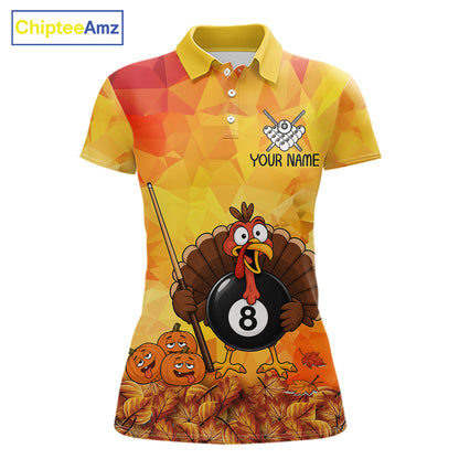 Yellow Funny Turkey 8 Ball Pool Billiard Shirts For Women Custom Thanksgiving Pool Team Jersey TDM7392