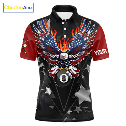 Custom 8 Ball 9 Ball Eagle American Flag Flame Billiard Shirts For Men, Patriotic Pool Team Jersey TDM7688