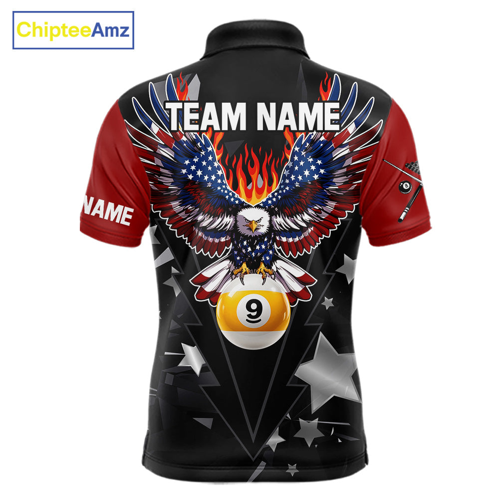 Custom 8 Ball 9 Ball Eagle American Flag Flame Billiard Shirts For Men, Patriotic Pool Team Jersey TDM7688