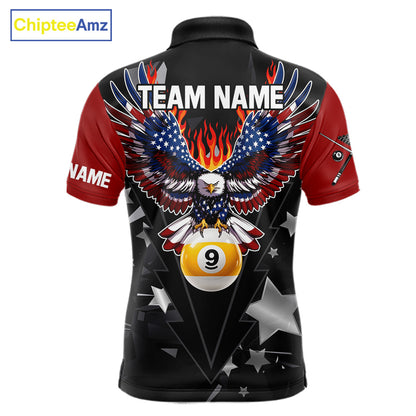 Custom 8 Ball 9 Ball Eagle American Flag Flame Billiard Shirts For Men, Patriotic Pool Team Jersey TDM7688