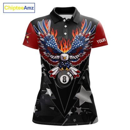 Custom 8 Ball 9 Ball Eagle American Flag Flame Billiard Shirts For Women, Patriotic Pool Team Jersey TDM7688