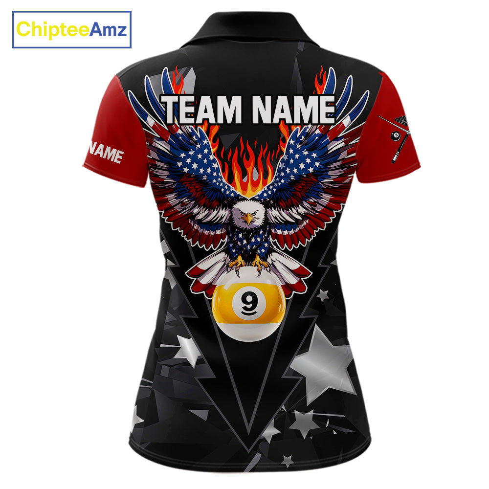 Custom 8 Ball 9 Ball Eagle American Flag Flame Billiard Shirts For Women, Patriotic Pool Team Jersey TDM7688