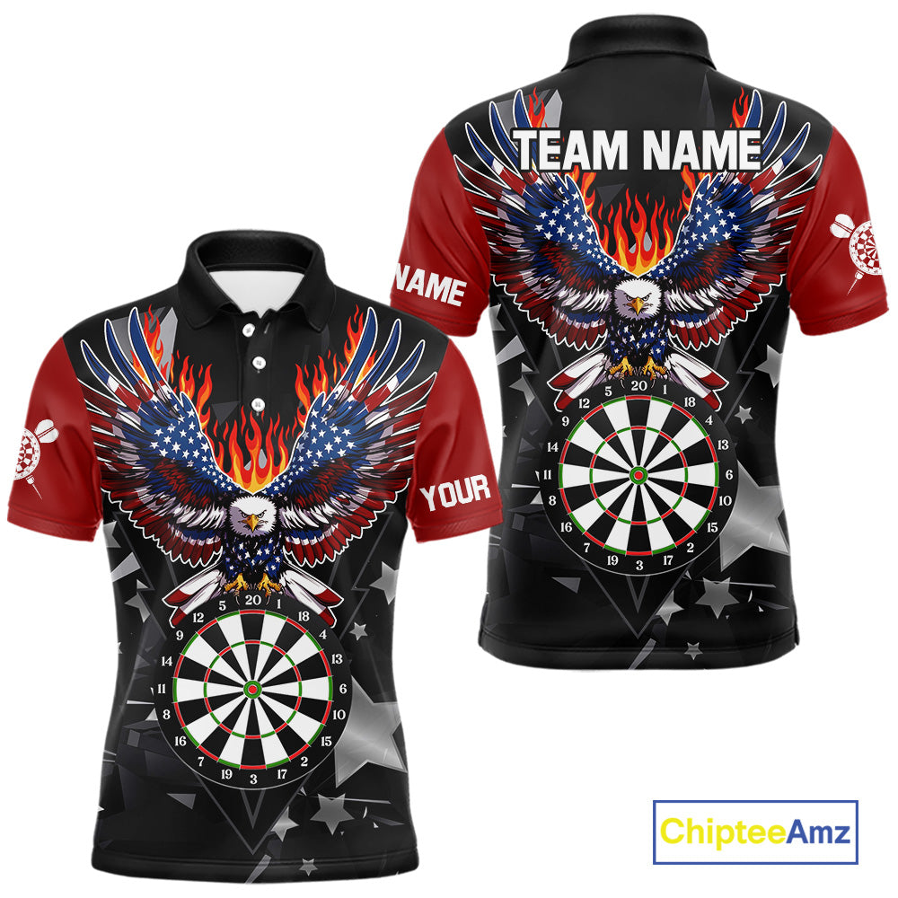 Personalized Flame American Flag Eagle Darts Shirts For Men Custom Patriotic Darts Team Jersey TDM7689