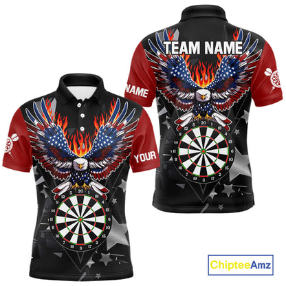 Personalized Flame American Flag Eagle Darts Shirts For Men Custom Patriotic Darts Team Jersey TDM7689