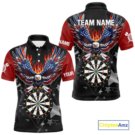Personalized Flame American Flag Eagle Darts Shirts For Men Custom Patriotic Darts Team Jersey TDM7689