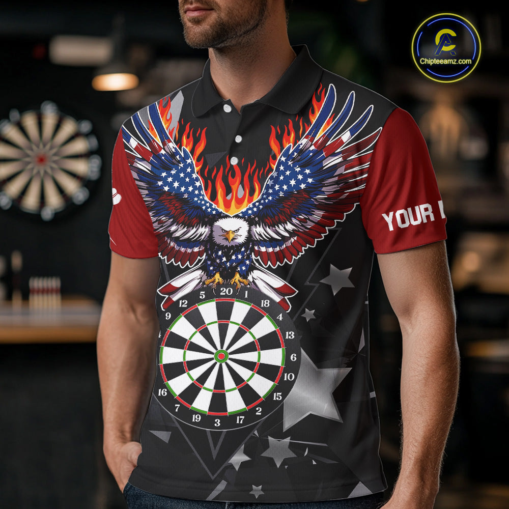Personalized Flame American Flag Eagle Darts Shirts For Men Custom Patriotic Darts Team Jersey TDM7689