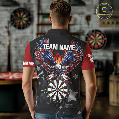Personalized Flame American Flag Eagle Darts Shirts For Men Custom Patriotic Darts Team Jersey TDM7689