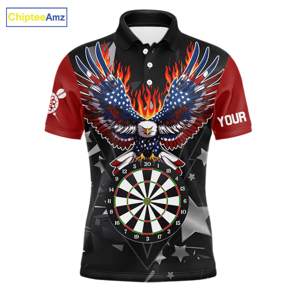 Personalized Flame American Flag Eagle Darts Shirts For Men Custom Patriotic Darts Team Jersey TDM7689